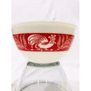 Hazel Atlas Red Rooster Band Mixing Nesting Bowl measures 8”